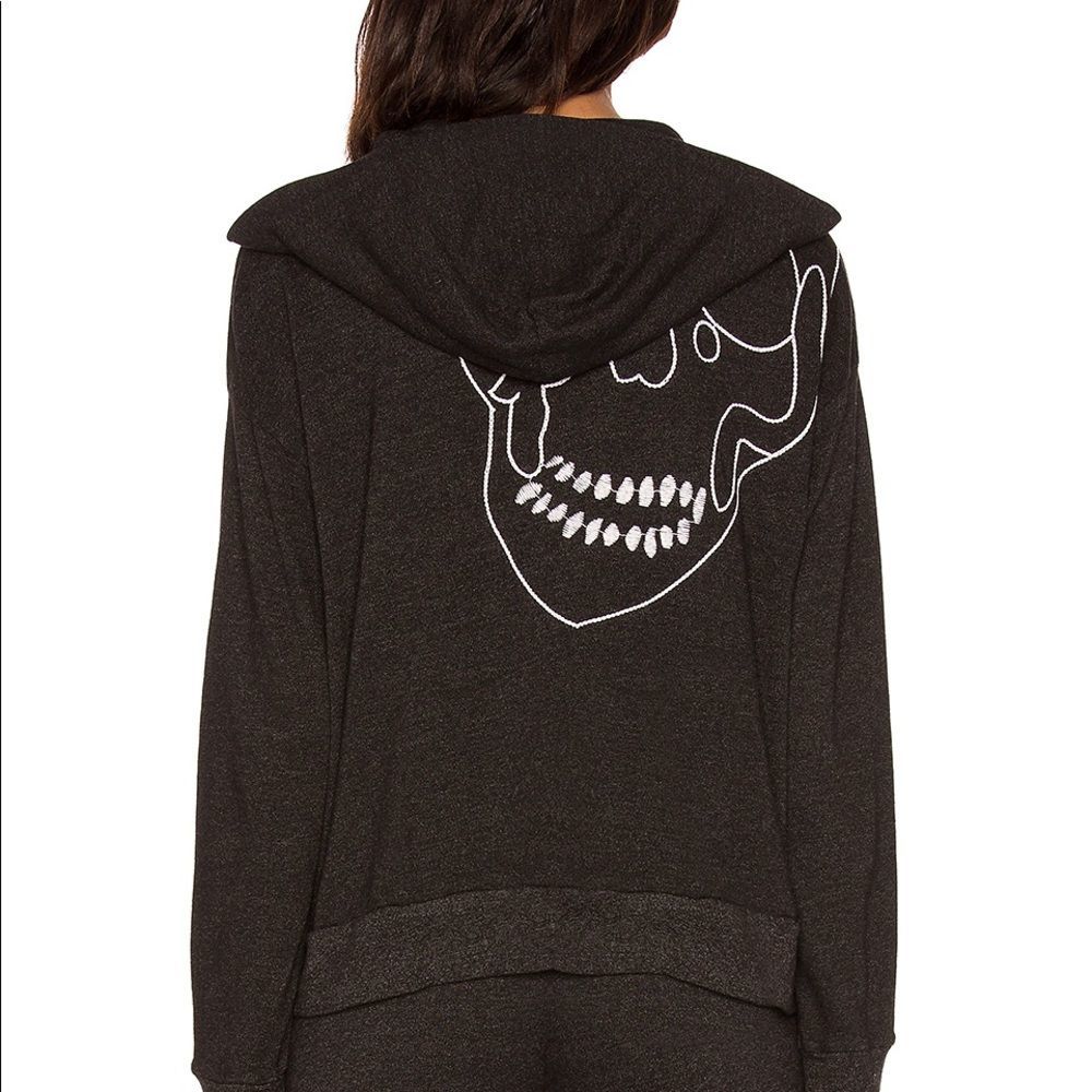 Monrow Black Skull Zip-Up L/S Hoodie Large NWT - Picture 6 of 11